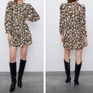 Zara floral short long sleeve dress